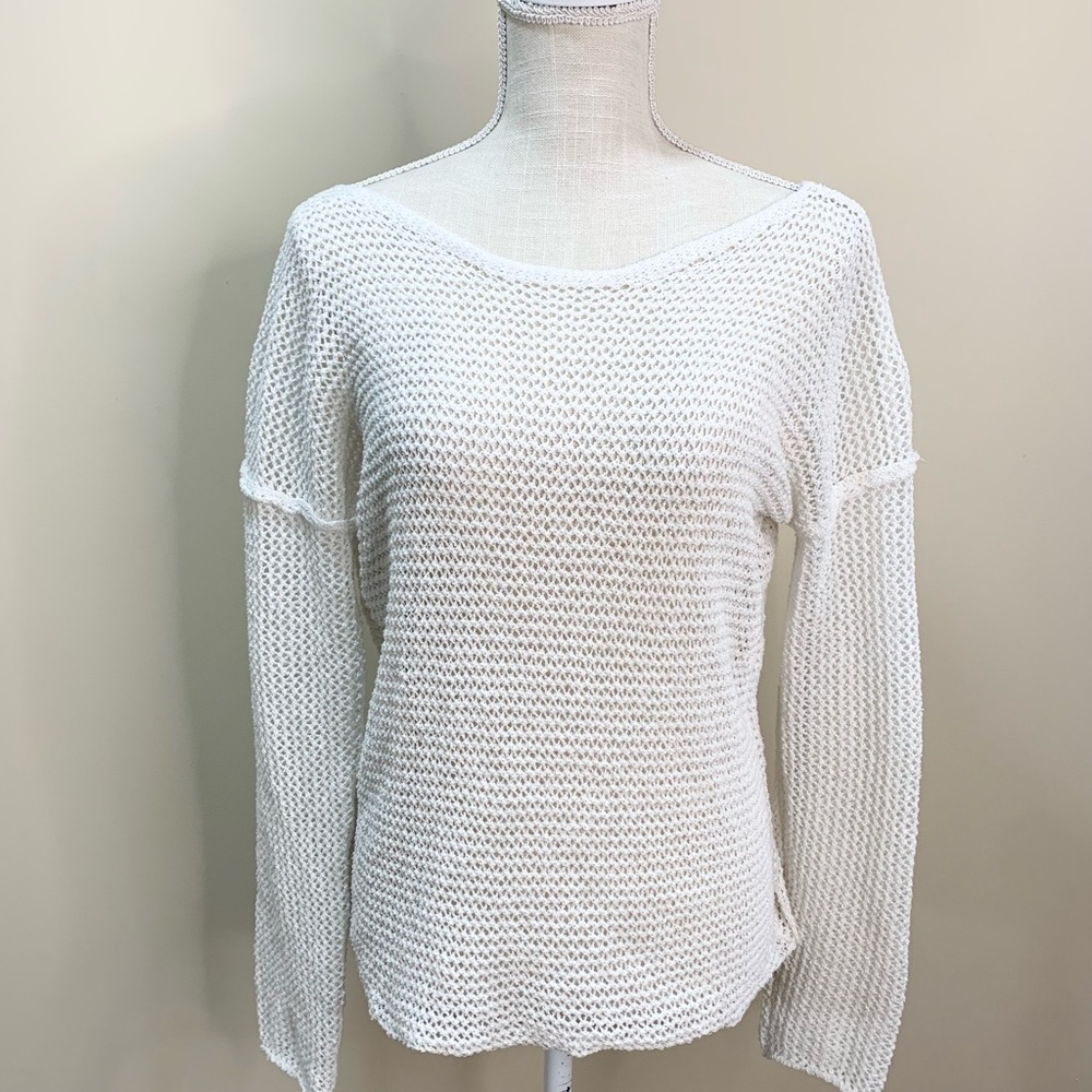 Hem & Thread Open Knit Open Twist Back Sweater L - image 1